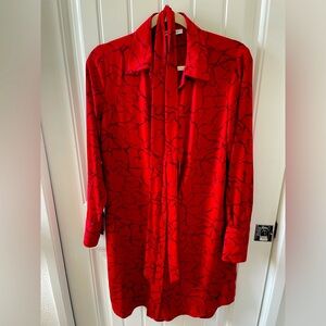 Prologue Button Down Dress Red Flowers and Belted Sash